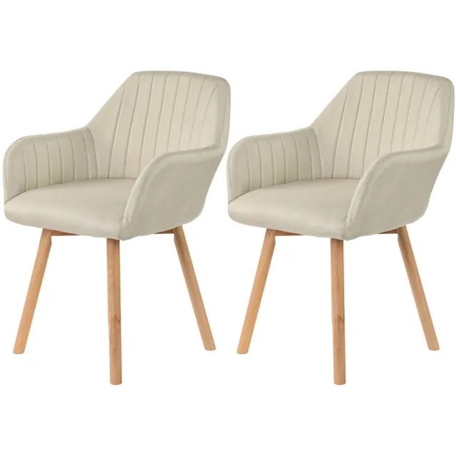 xDays Eetkamerstoelen Set van 2 - Beige - Stoelen met Armleuning - Linnen Bekleding - Massief Beukenhouten Poten - Ergonomisch - 120 kg Draagvermogen