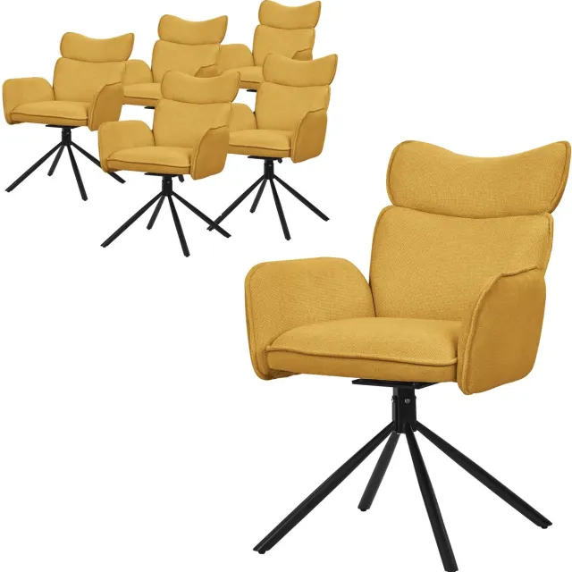 ml-design eetkamerstoelen draaibaar set van 6 mosterd stoffen gestoffeerd comfortabele armleuningen rugleuning 360 graden woonkamer keuken loungestoelen metalen poten ergonomische eettafelstoelen stijlvol modern draaibaar thuis en kantoor