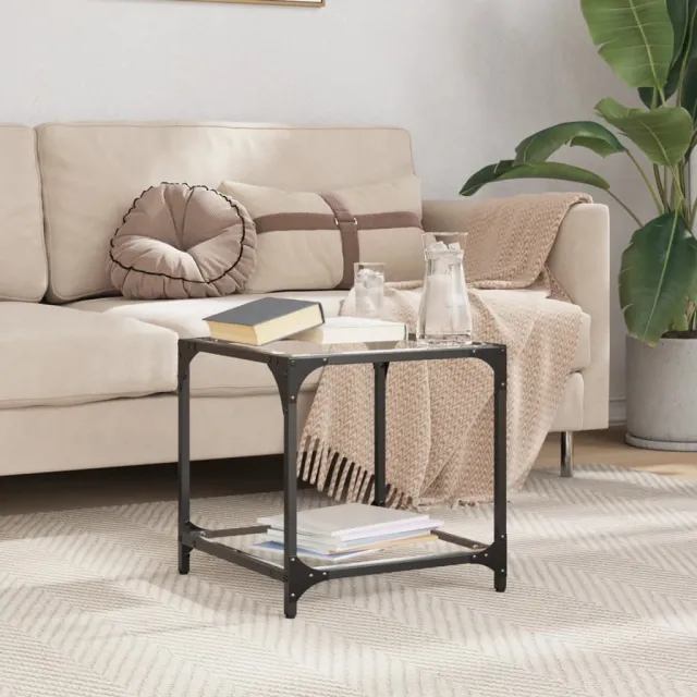 vidaXL Salontafel met transparant glazen blad 40x40x40 cm staal transparent, foto 2