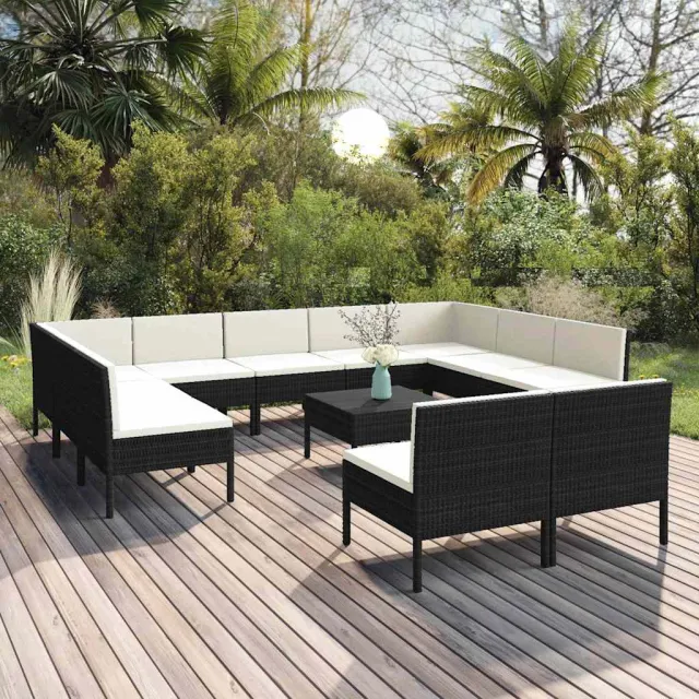 vidaXL 12-delige Loungeset met kussens poly rattan zwart, foto 2