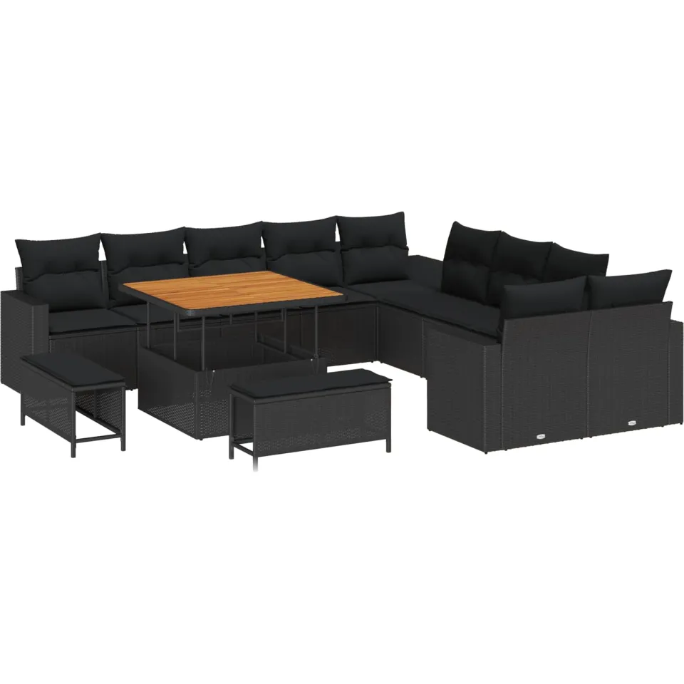 vidaXL Tuinbankenset 13 st Zwart poly rattan