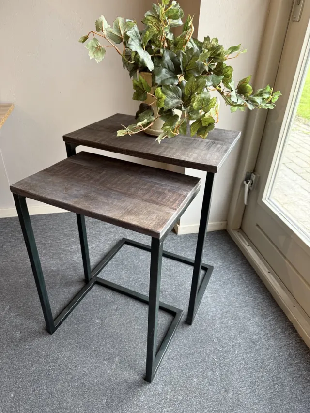 by Mooss Bijzettafel voor binnen - bijzettafel | sunburn | zwart-grijs | hout/metaal | 46x31x61 cm | set van 2 - metaal - 46x31x61