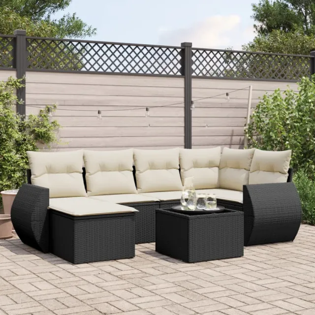 vidaXL 7-delige Loungeset met kussens poly rattan zwart