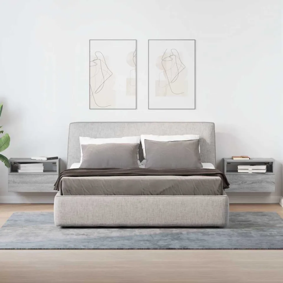 vidaXL Nachtkastjes 2st wandgemonteerd 45x26x28,5cm grijs sonoma eiken, foto 2
