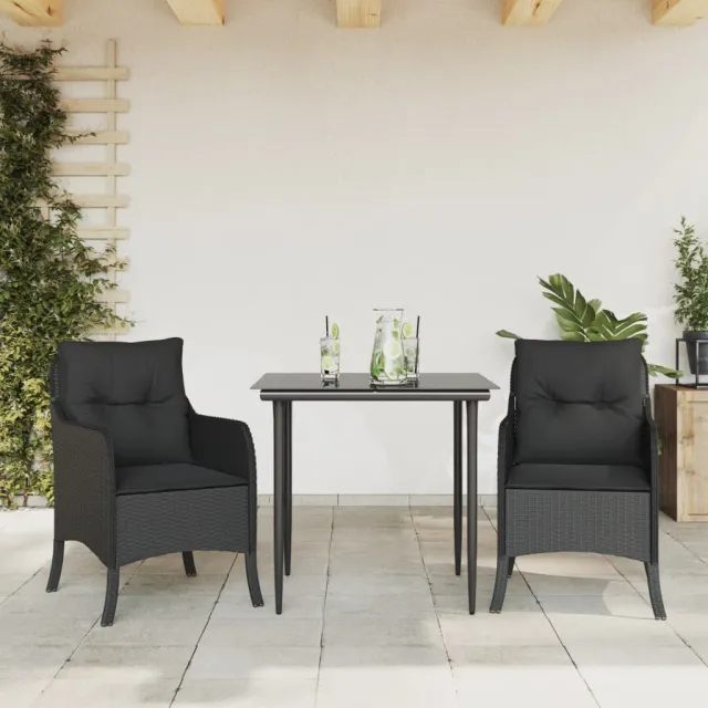 vidaXL 3-delige Tuinset met kussens poly rattan zwart, foto 2