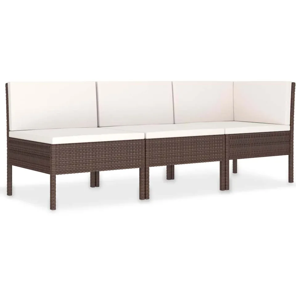 vidaXL 3-delige Loungeset met kussens poly rattan bruin