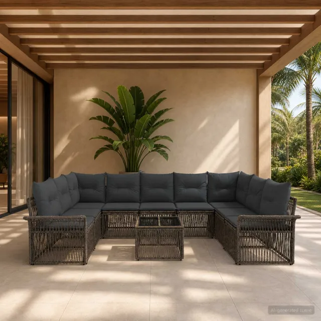 vidaXL Tuinbankenset 10 st Grijs poly rattan, foto 2