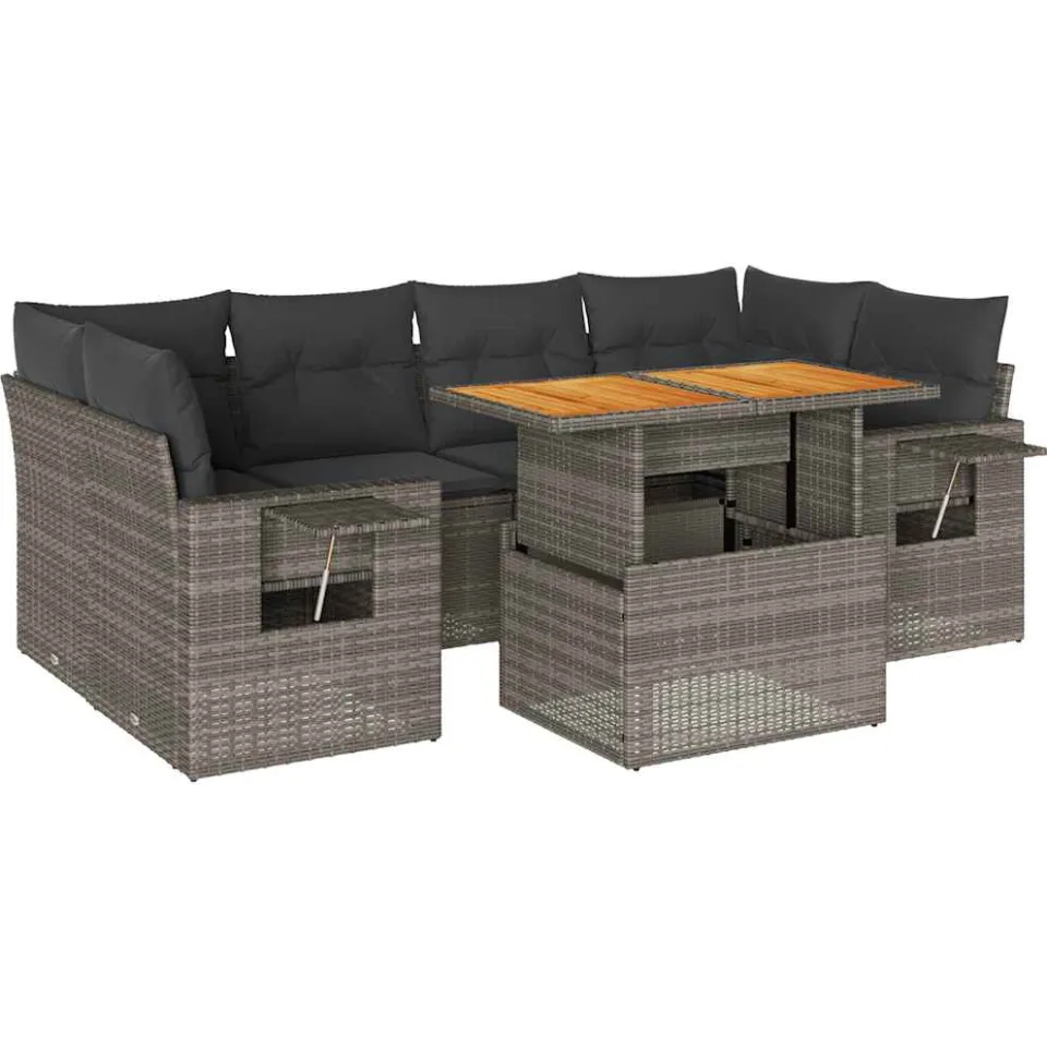vidaXL 7-delige Loungeset met kussens poly rattan grijs, foto 3
