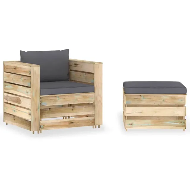 vidaXL 2-delige Loungeset met kussens groen geïmpregneerd hout, foto 2