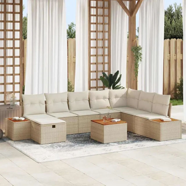 vidaXL Tuinbankenset 9 st Beige poly rattan, foto 2