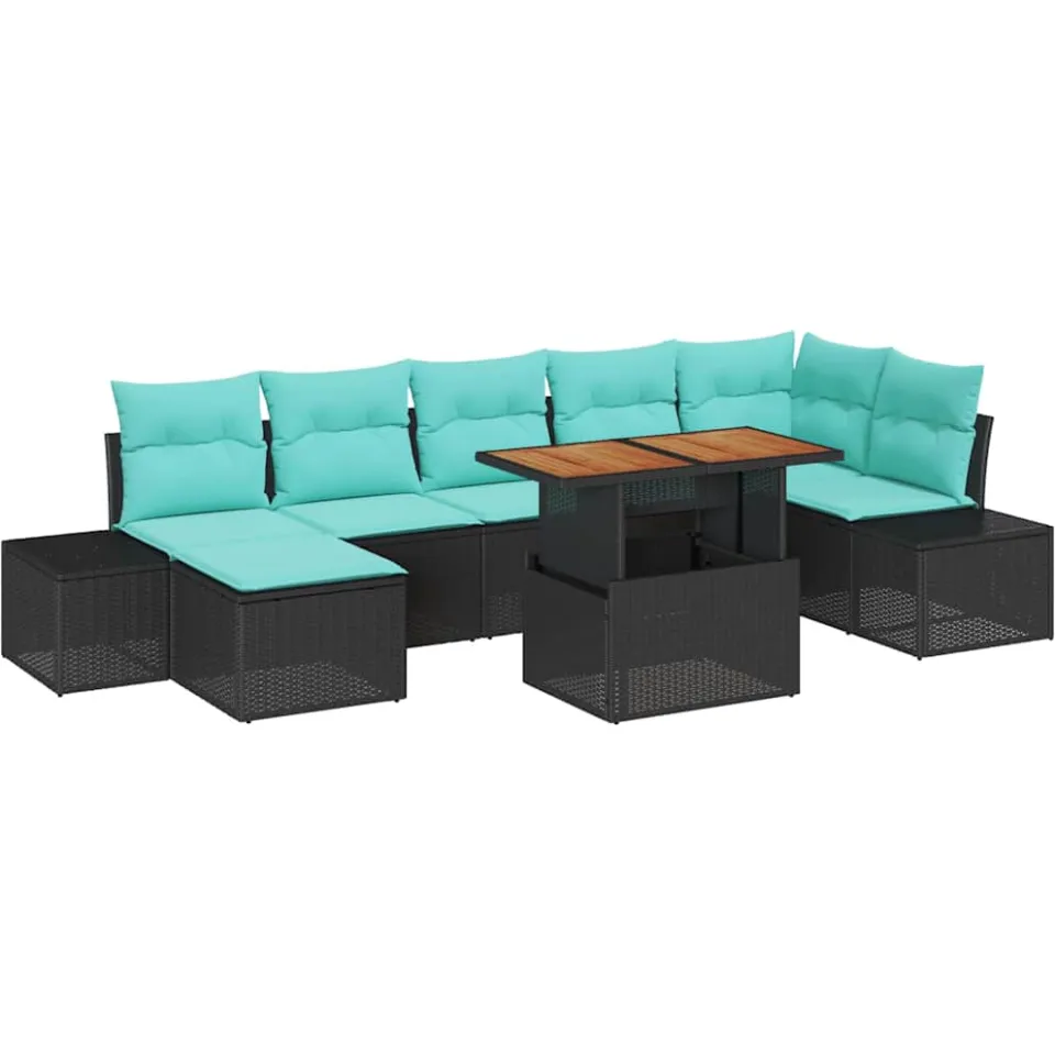 vidaXL Tuin Sofa Set 8 st Zwart en Blauwgroen, foto 4