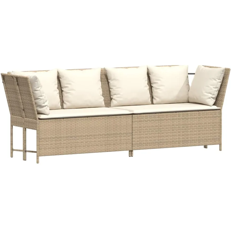 vidaXL Tuinbank met kussens poly rattan beige, foto 4