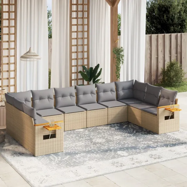 vidaXL 10-delige Loungeset met kussens poly rattan beige, foto 2