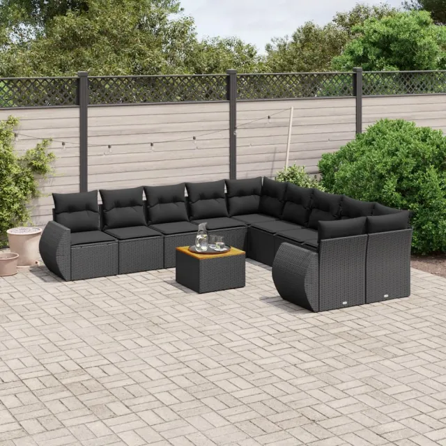 vidaXL 11-delige Loungeset met kussens poly rattan zwart, foto 2