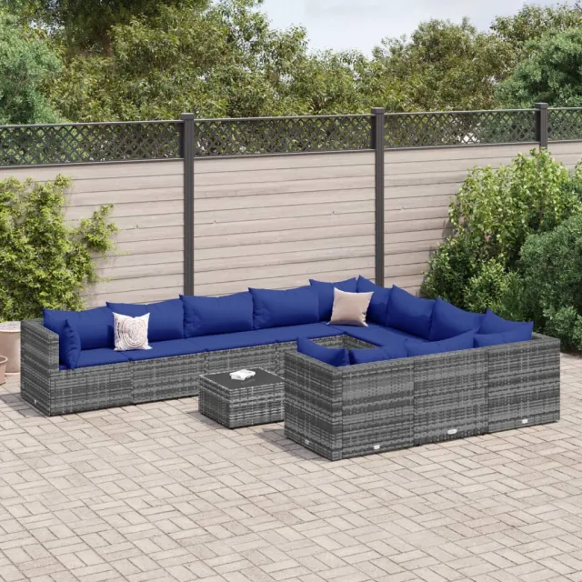 vidaXL 11-delige Loungeset met kussens poly rattan grijs, foto 2