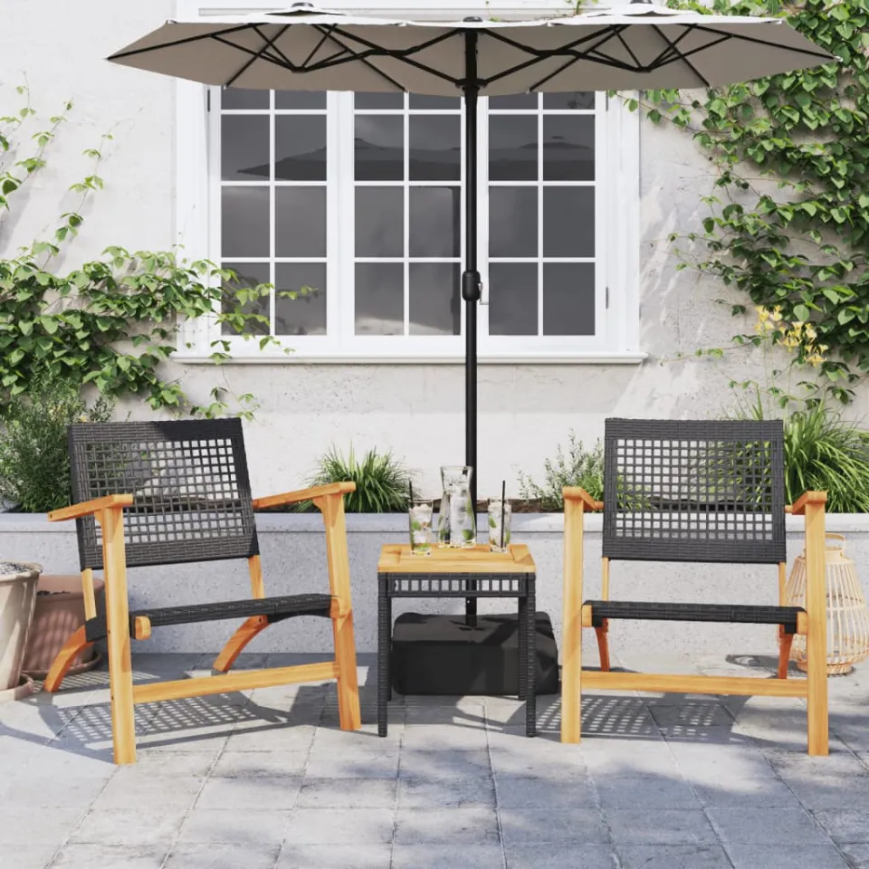 vidaXL Tuinnstoelen 2 st poly rattan en acaciahout zwart, foto 3