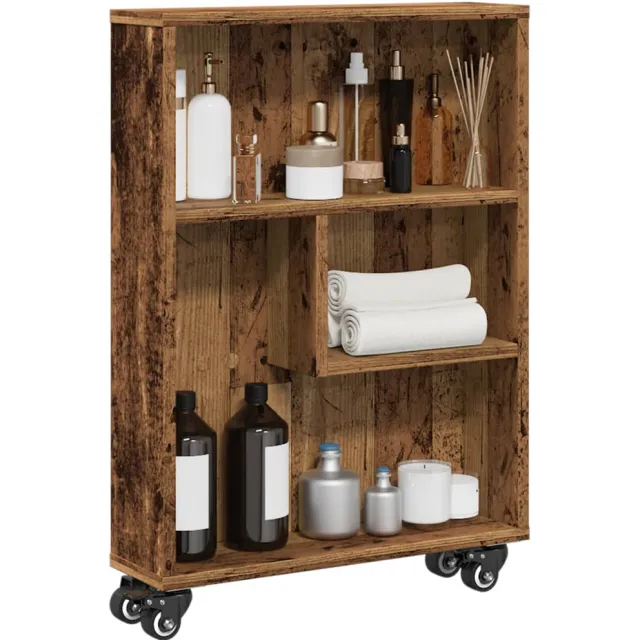 vidaXL Opbergtrolley smal 48x13x68 cm bewerkt hout oud houtkleurig Bruin
