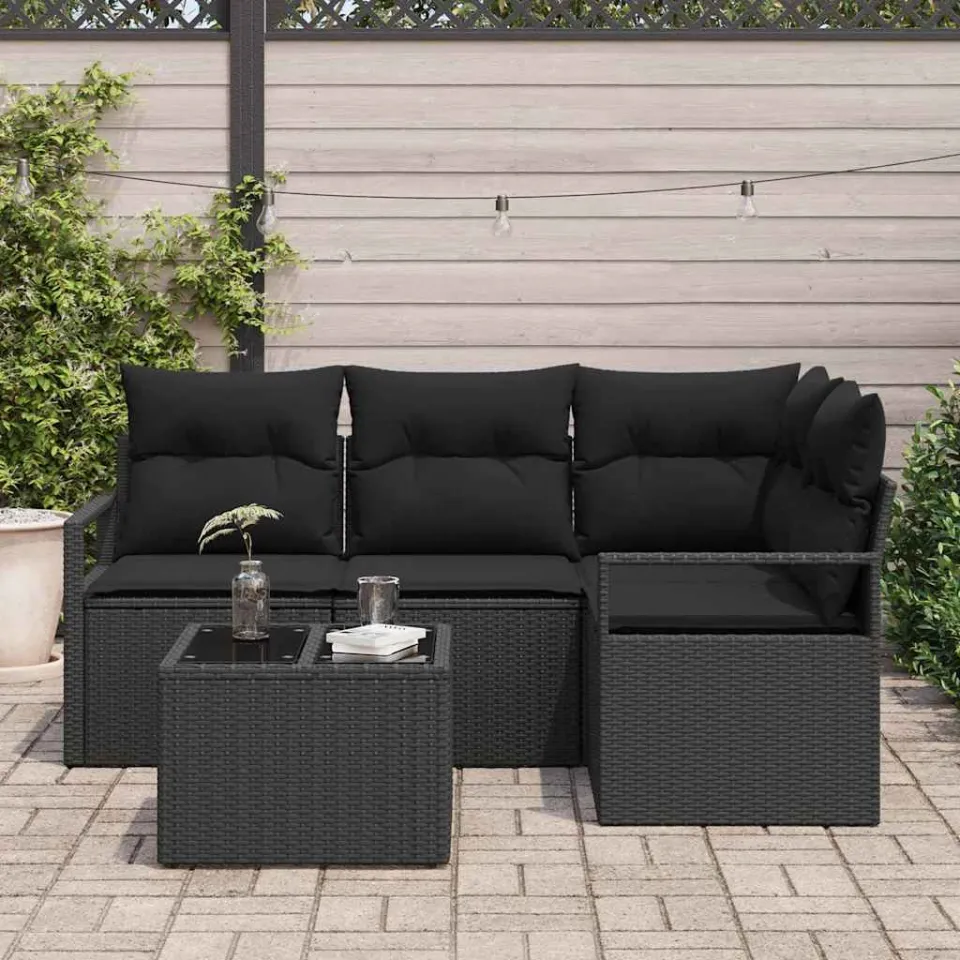vidaXL Bankstel 5 st Zwart poly rattan, foto 3