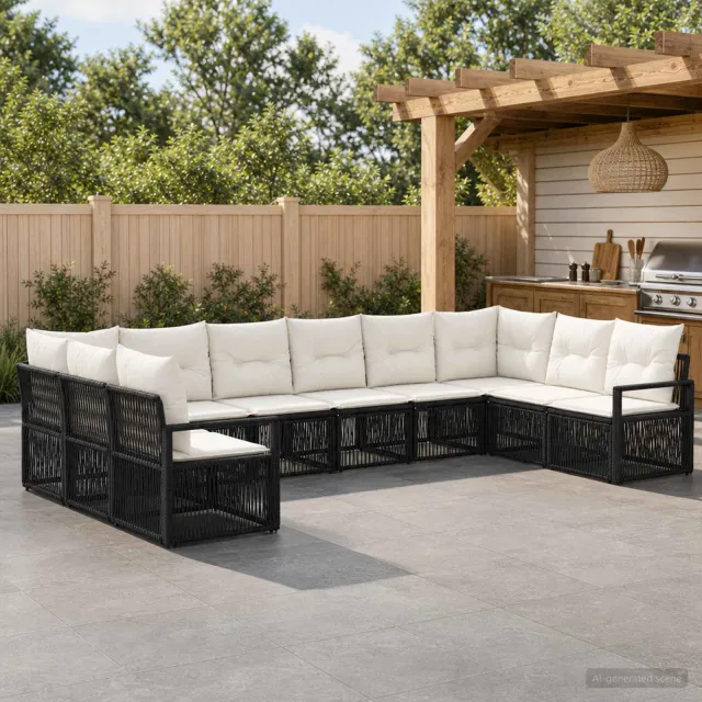 vidaXL Tuinbankenset 10 st 10-zits Zwart poly rattan, foto 2