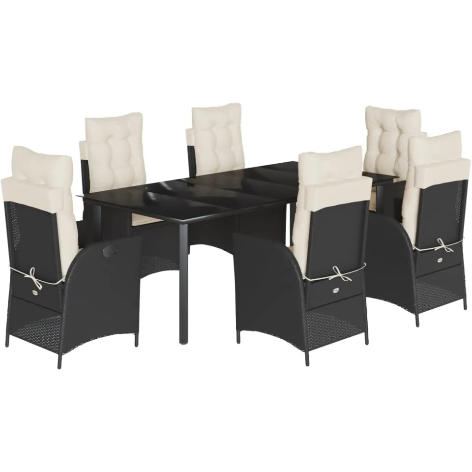 vidaXL 7-delige Tuinset met kussens poly rattan zwart, foto 3