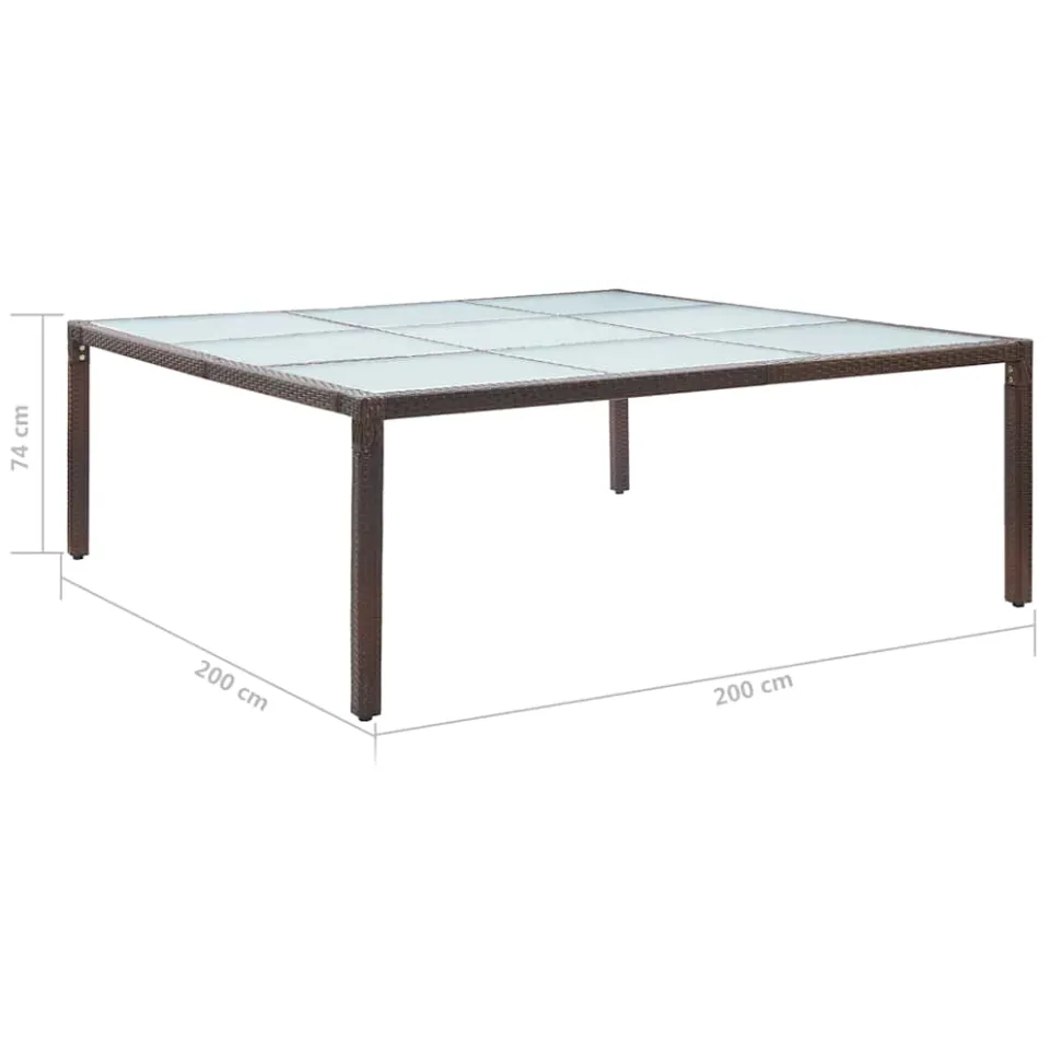 vidaXL Tuintafel 200x200x74 cm poly rattan bruin, foto 3