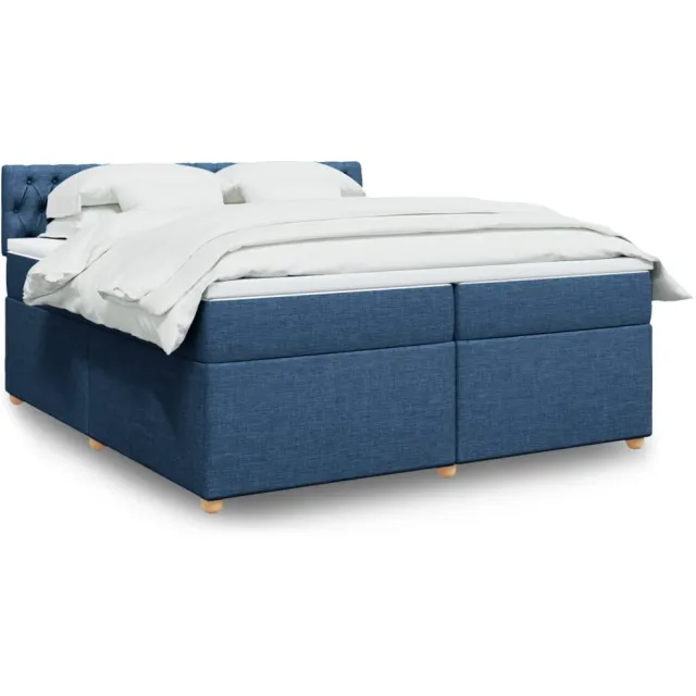 vidaXL Boxspring met matras stof blauw 200x200 cm