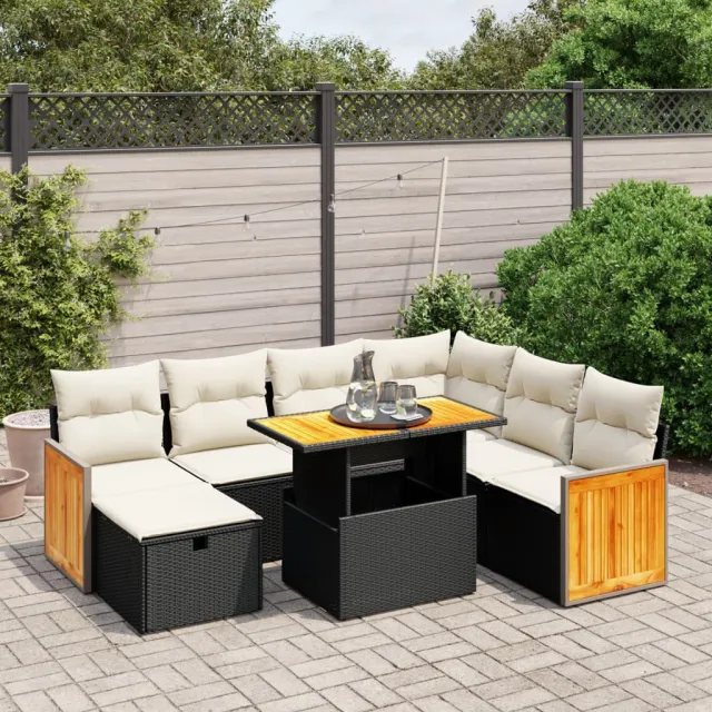 vidaXL 8-delige Loungeset met kussens poly rattan zwart, foto 2