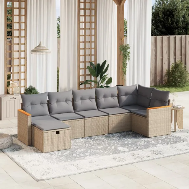 vidaXL Patio Sofa Set 7 st 6-zits Beige en Grijs, foto 2