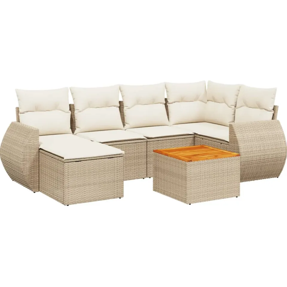 vidaXL 7-delige Loungeset met kussens poly rattan beige, foto 3