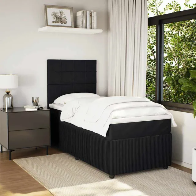 vidaXL Boxspring met matras fluweel zwart 80x200 cm