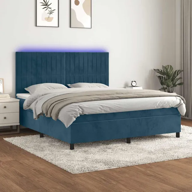 vidaXL Boxspring met matras en LED fluweel donkerblauw 160x200 cm blauw