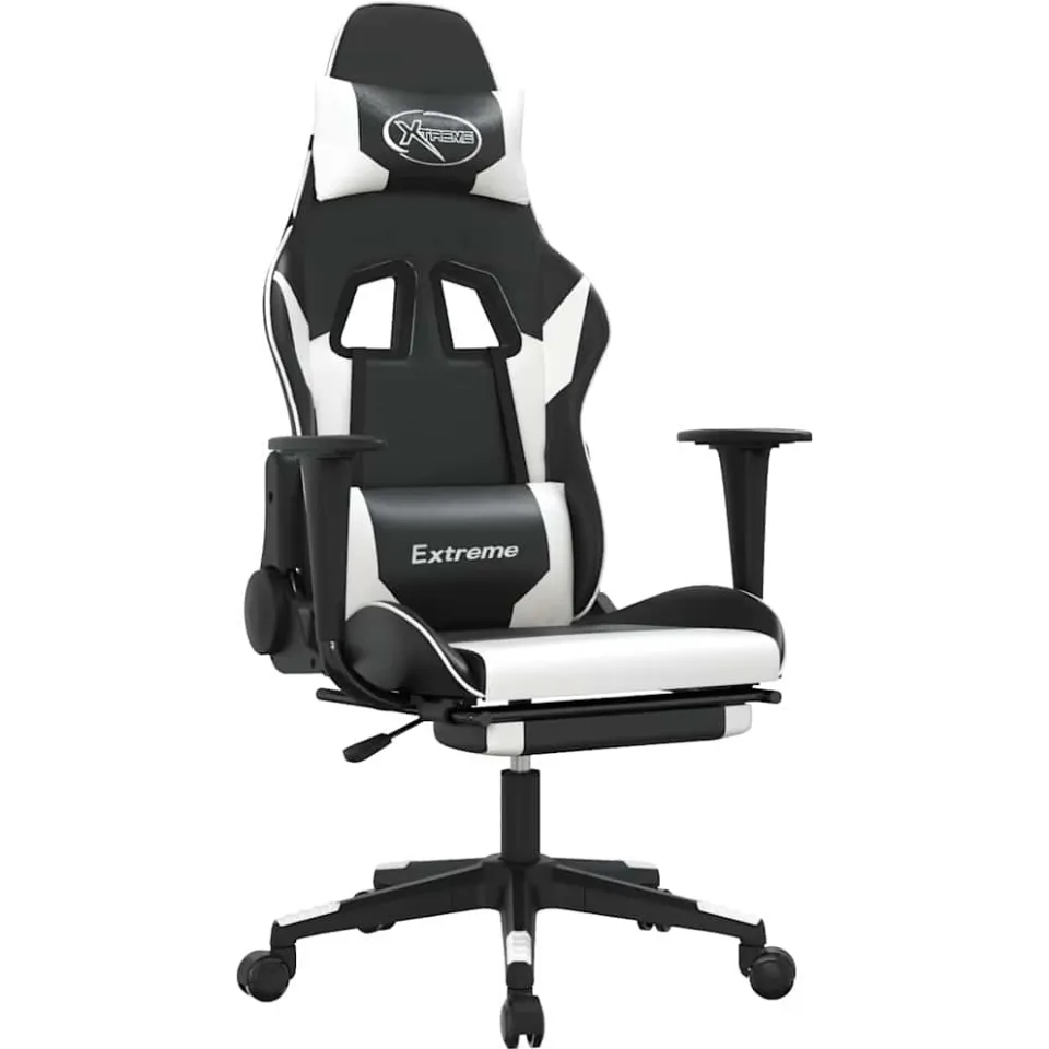 vidaXL Massage gamestoel met voetensteun kunstleer zwart & wit, foto 3