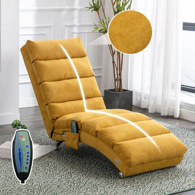 Sweiko Massagefauteuil - Met Afstandsbediening - Elektrische Relaxfauteuil - 5 Modi - Linnen - Geel