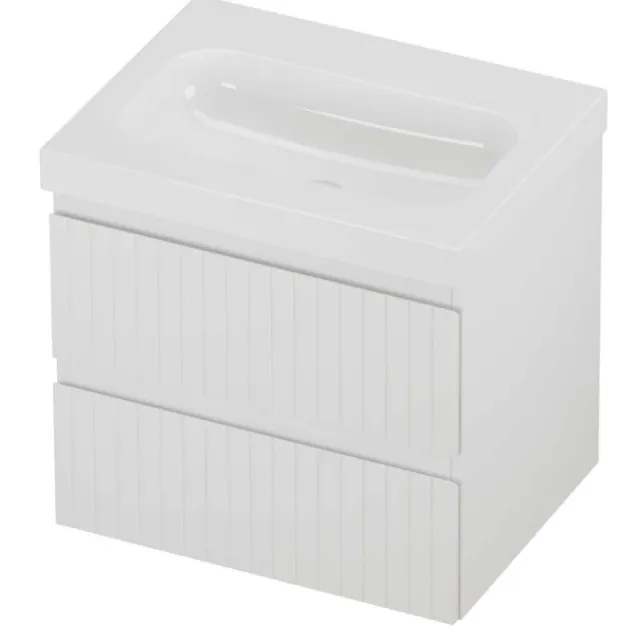 Proline Haga Badmeubelset Polystone Mezza Zonder Kraangat Gefreesd 60x46x58 cm Glans Wit Mat Wit