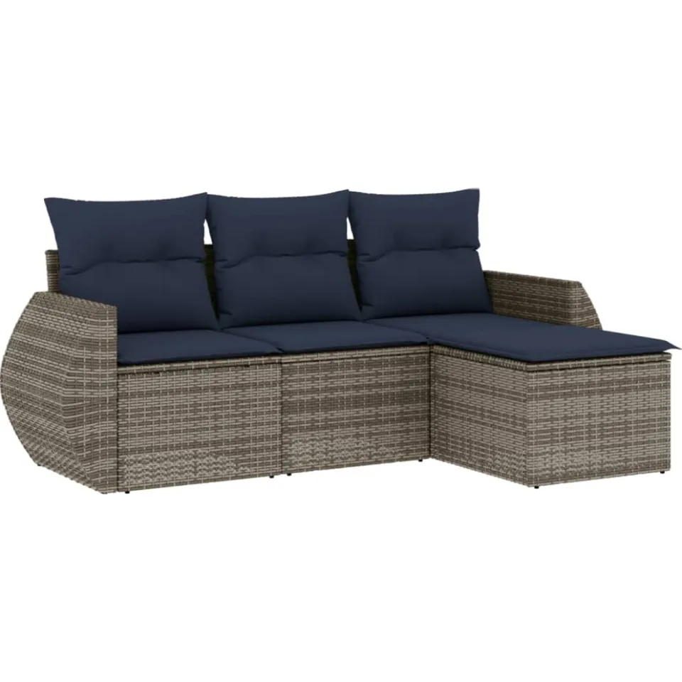 vidaXL 4-delige tuinbankset met kussens, grijs polyrotan, foto 3