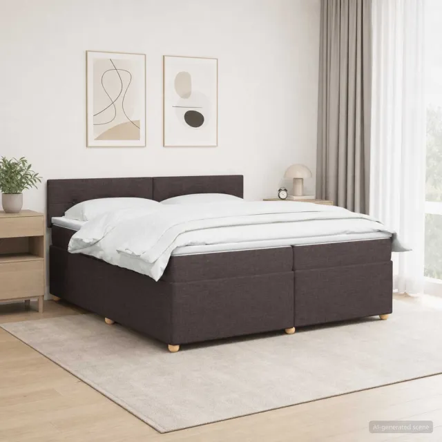 vidaXL Boxspringbed met matras Donkerbruin 200 x 200 cm Stof