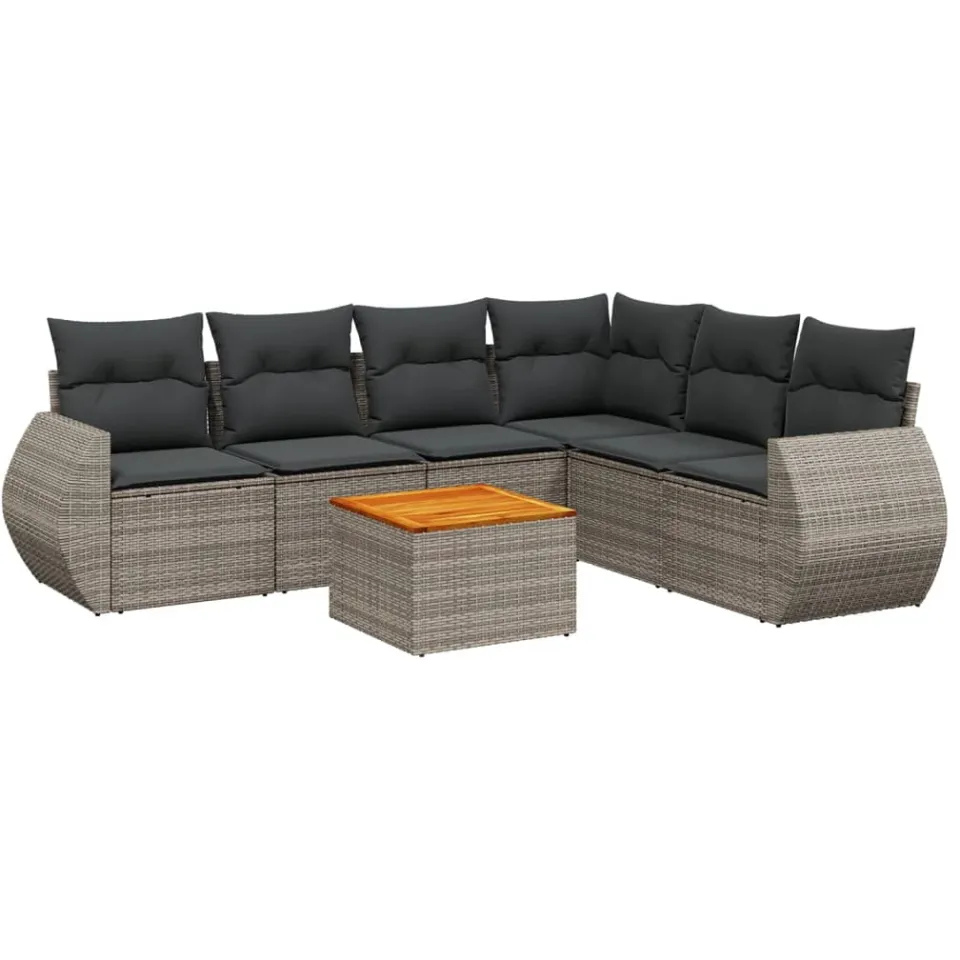 vidaXL 7-delige Loungeset met kussens poly rattan grijs, foto 3
