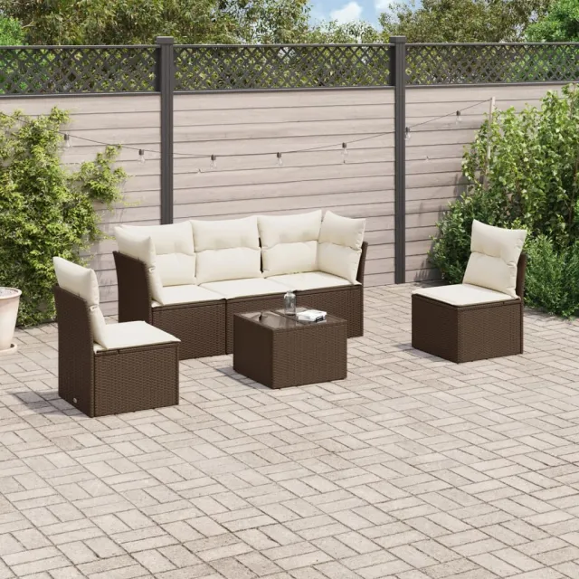 vidaXL 6-delige Loungeset met kussens poly rattan bruin, foto 2