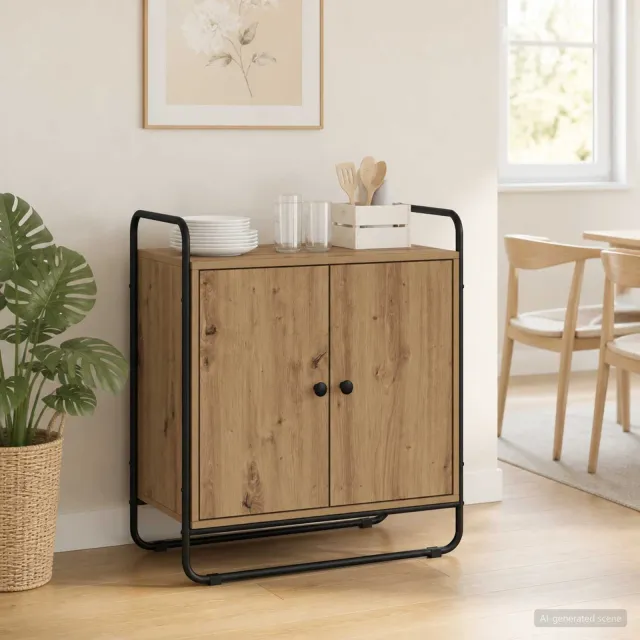 vidaXL Dressoir Artisanaal eiken 68 x 35 x 75 cm Bewerkt hout, foto 2