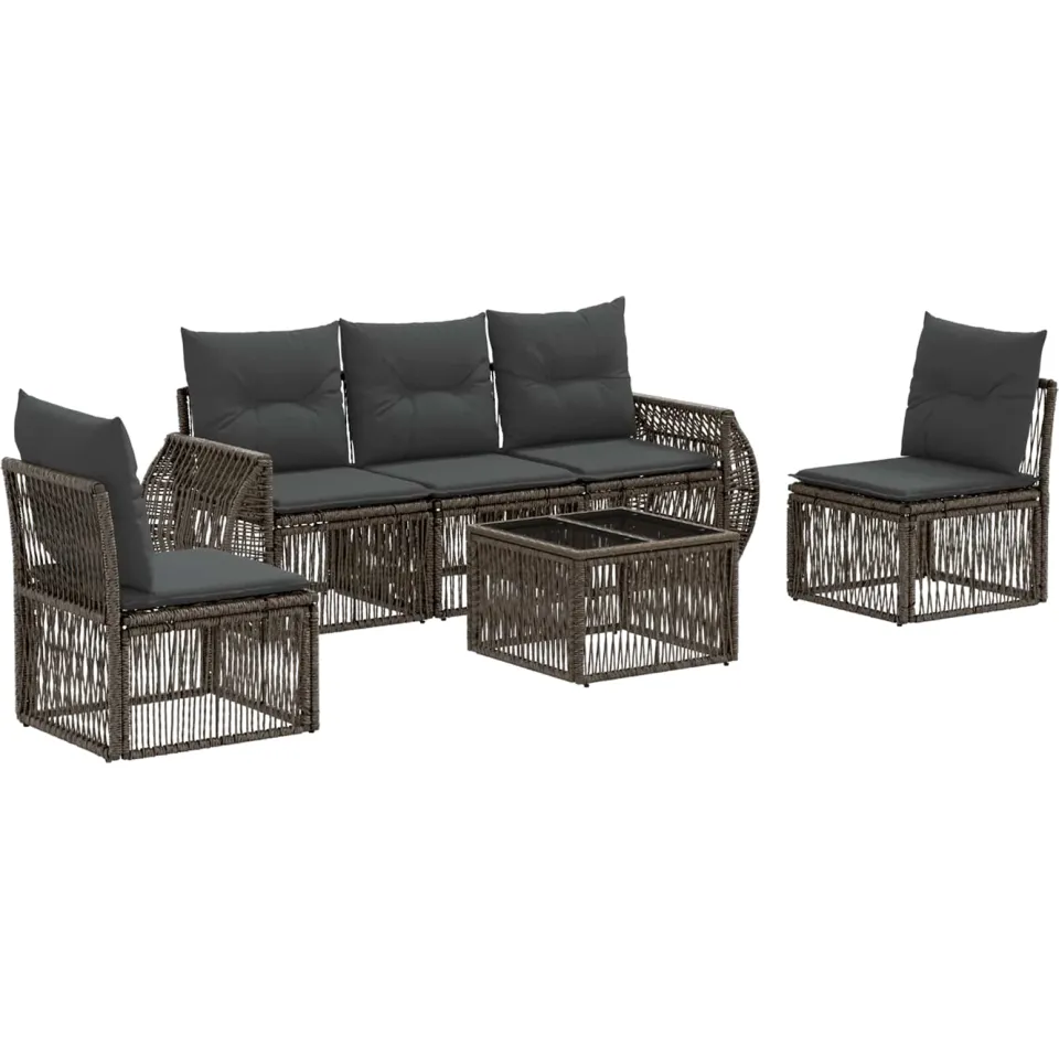 vidaXL Tuinbankenset 6 st 5-zits Grijs en Donkergrijs poly rattan, foto 3