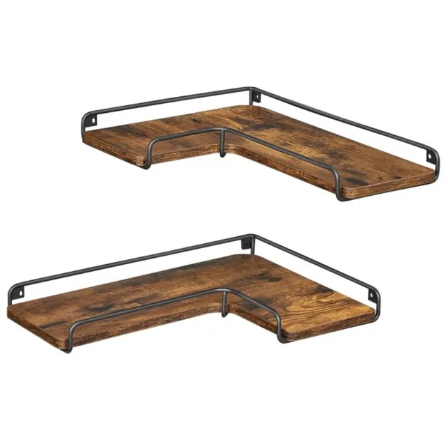 Hoppa! Hoekplank - Rustiek Bruin, Zwart - Spaanplaat, Staal - 29 x 14 x 1 cm (B x D x H)