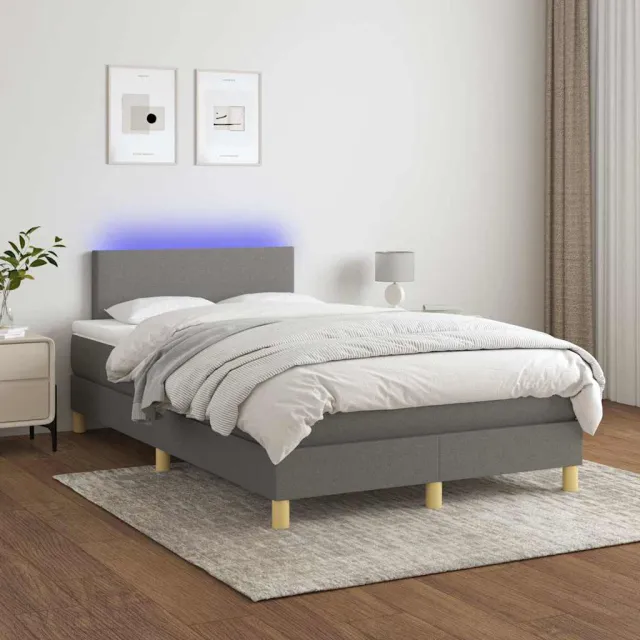 vidaXL Boxspring met matras en LED stof donkergrijs 120x200 cm grijs