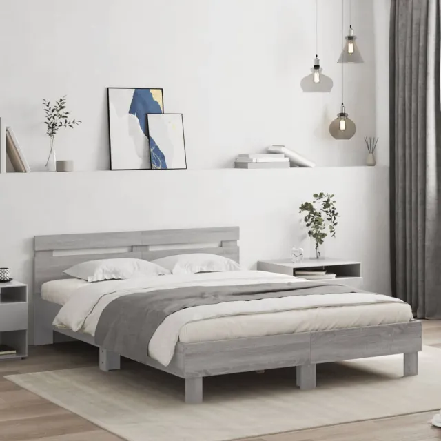 vidaXL Bedframe met hoofdeinde grijs sonoma eiken 150x200 cm