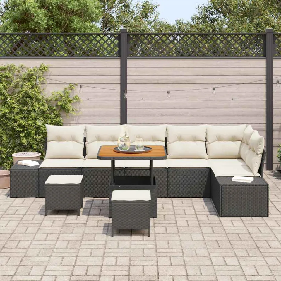 vidaXL Tuinbankenset 9 st Zwart poly rattan, foto 2