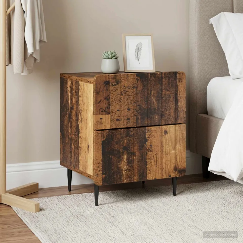 vidaXL Nachtkastje 2 st Oud hout 43 x 34,5 x 49,5 cm Bewerkt hout bruin, foto 4