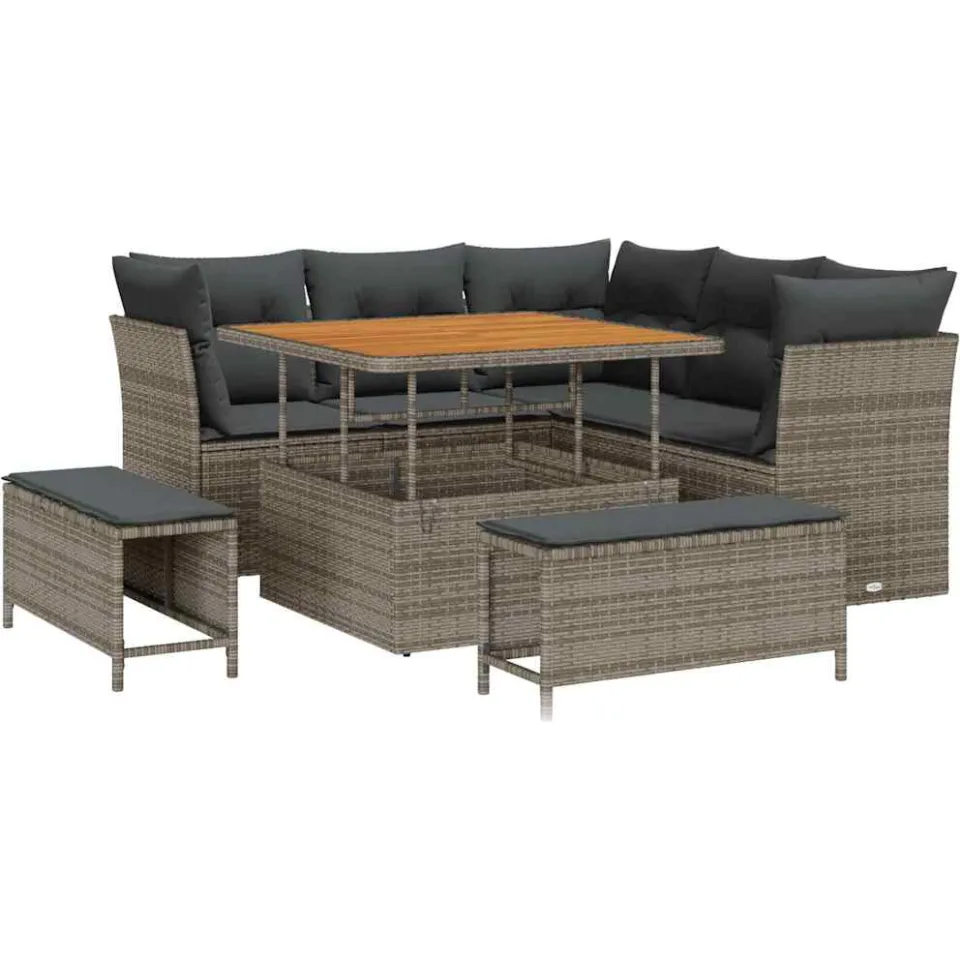 vidaXL Tuinbankenset 8 st Grijs poly rattan, foto 4