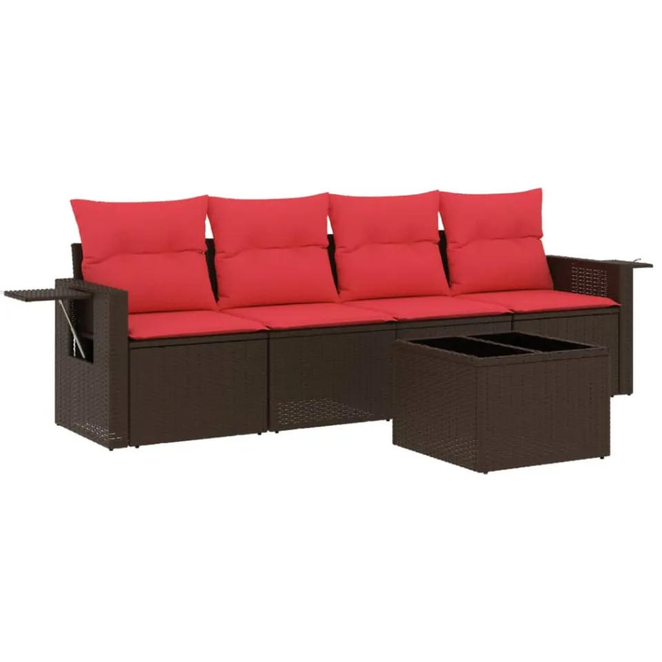 vidaXL 5-delige tuinbankset met kussens, bruin polyrotan, foto 3