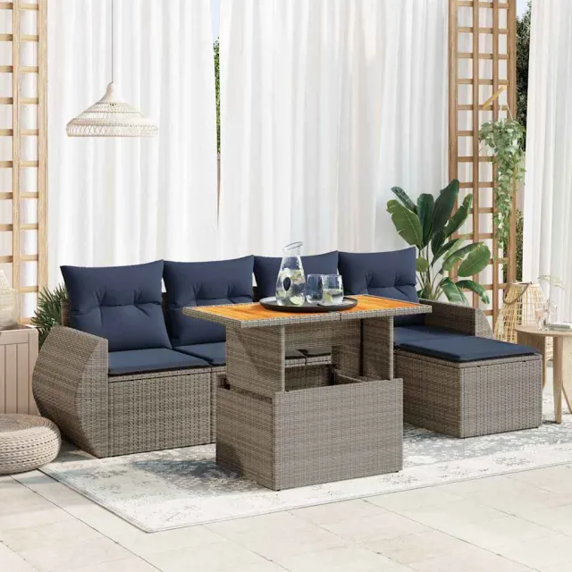 vidaXL 6-delige Loungeset met kussens poly rattan grijs, foto 2