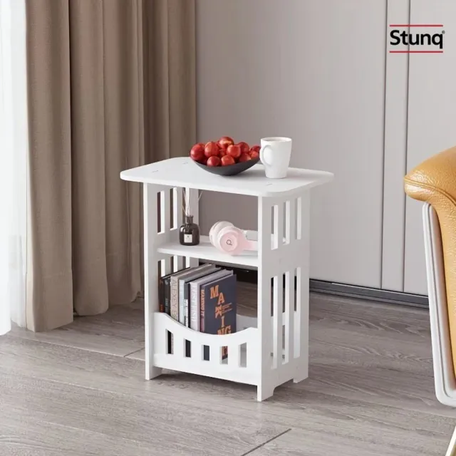 Stunq Scandinavische houten opbergtafel, wit - multifunctioneel bijzettafeltje voor slaapkamer en woonkamer