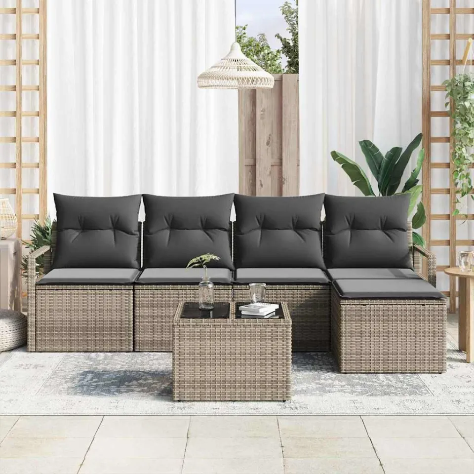 vidaXL Bankstel 6 st Grijs poly rattan, foto 3